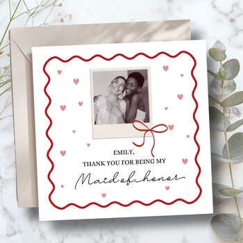 Maid Of Honor Thank You Photo Card, Red Wedding Thank You Card, 2 of 3
