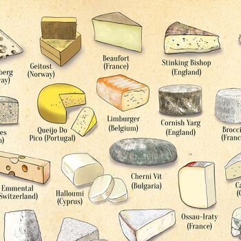 Cheese Of The World Print, Cheese Lover Art Poster, 7 of 12