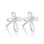 Sterling Pearl First Communion Cross Earrings, thumbnail 2 of 4