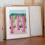 Three Pillars' Dance Painted Garden Scene Art Print, thumbnail 1 of 2
