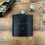 Personalised Script Engraved Black Metal Hip Flask Wedding Party And Father Of The Bride Gift, thumbnail 11 of 11