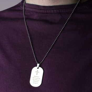 Personalised Cross Stainless Steel Dog Tag Necklace, 3 of 5