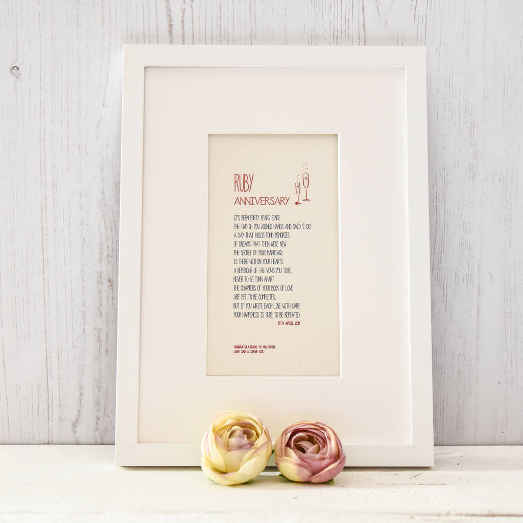 Ruby Wedding Anniversary Poem A4 Print By Dotty Dora Designs