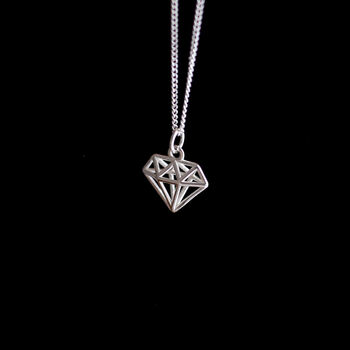 Diamond Shape Necklace In 3D , Sterling Silver, 3 of 10