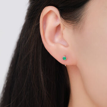 Sterling Silver Genuine Green Onyx Huggie Hoop Earrings, 7 of 11