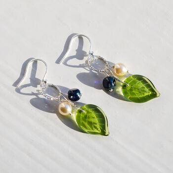 Silver Blue And Green Flower Earrings, 8 of 9