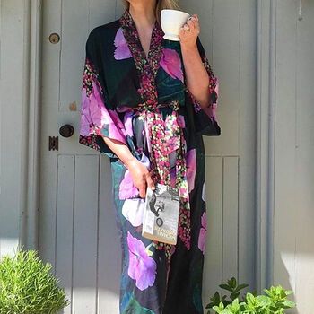 Hydrangea Viscose Kimono Robe With Art Print, 7 of 7