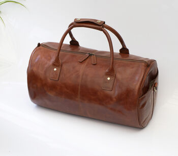 Personalised Barrel Style Leather Holdall Unisex, 3 of 10