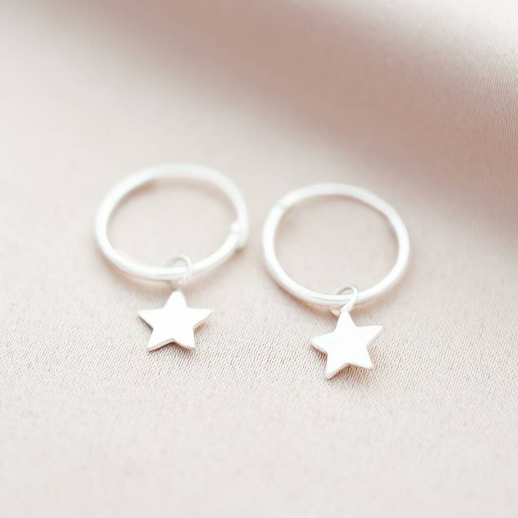 Pair of Star Huggie Hoop Earrings in Sterling Silver, Dangle Star Hoops,  Celestial Earrings, Silver, Gold or Rose Gold - Etsy