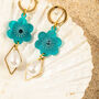 18 K Gold Plated Micro Huggie Earring With Pearl Drop, Flower, And Gemstone, thumbnail 7 of 8