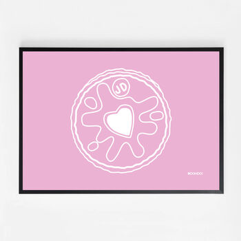 Custard Cream, Jammie Dodger, Bourbon And Digestive Biscuits Set Of Four Pink Prints, 6 of 10