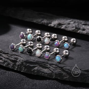 Tiny Purple Opal Screw Back Earrings In Sterling Silver, 3 of 10