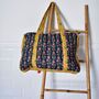 Block Printed Navy Blue, Mustard And Pink Lily Quilted Bag, thumbnail 2 of 7