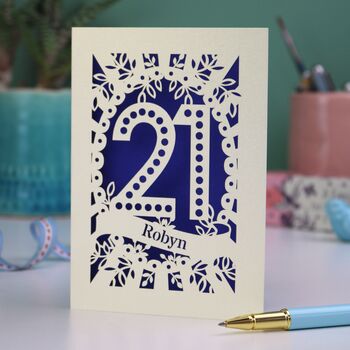 Personalised 21st Birthday Card Papercut Spotty Design, 4 of 7