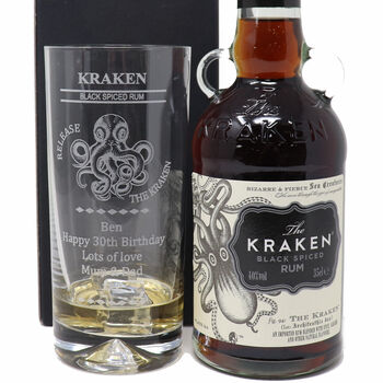 Personalised Kraken Rum Highball Glass And 35cl Kraken, 2 of 2