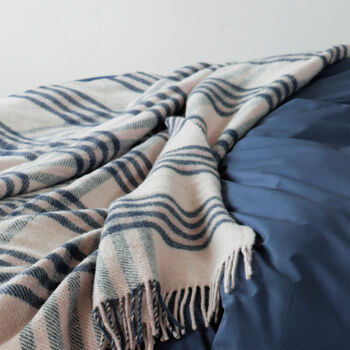 Extra Large Beige And Navy Check Wool Throw, 2 of 3