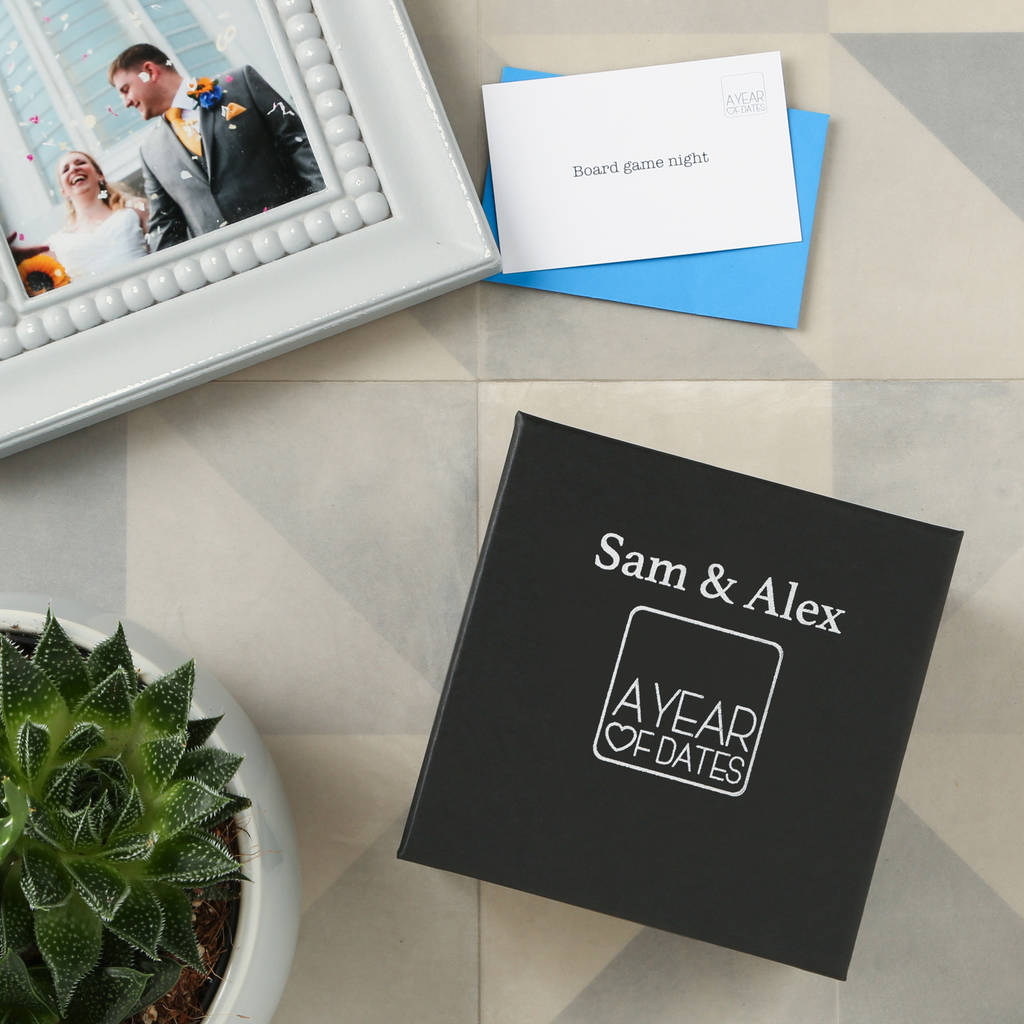 personalised box of date cards by a year of dates