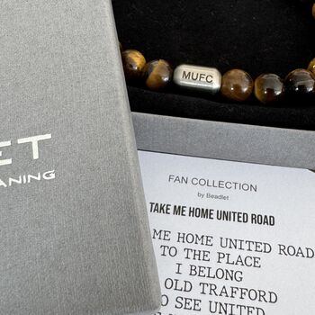 Men's Manchester United Football Fan Tiger's Eye Bracelet, 4 of 7