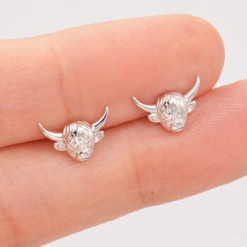 Tiny Sterling Silver Highland Cow Stud Earrings, 2 of 9