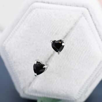 Genuine Black Onyx Crystal Heart Stud Earrings, 2 of 8