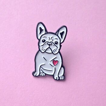 French Bulldog Love Heart Enamel Pin Badge, 2 of 4