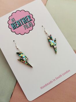 Small Aqua Glitter Lightning Bolt Earrings / Electric Blue Jewellery Vibrant Bolt Statement/ Small Aqua Statement, 3 of 5