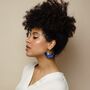 Celeste Blue – Art Deco Silky Tassels And Deco Brass Statement Dangle Earrings, thumbnail 3 of 5