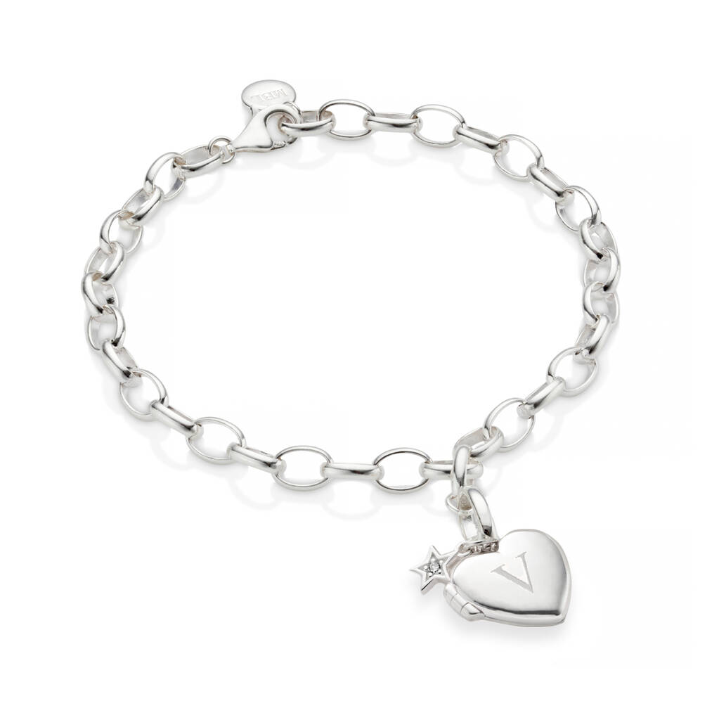 Sterling Silver Ball Slider Bracelet - With Sterling Silver Locket Heart  Charm - The Perfect Keepsake Gift