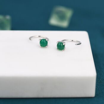 Genuine Green Onyx Huggie Hoop Earrings, 2 of 11