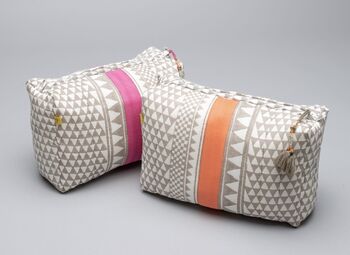 Sankari Stripe Pattern Cotton Washbag In Grey / Pink, 8 of 12