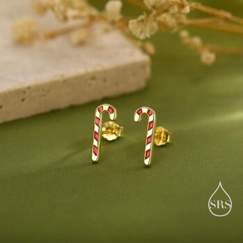Sterling Silver Tiny Candy Cane Stud Earrings, 6 of 12