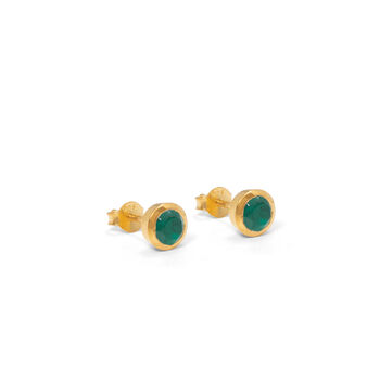 Birthstone Stud Earrings May: Emerald Gold Vermeil, 2 of 4