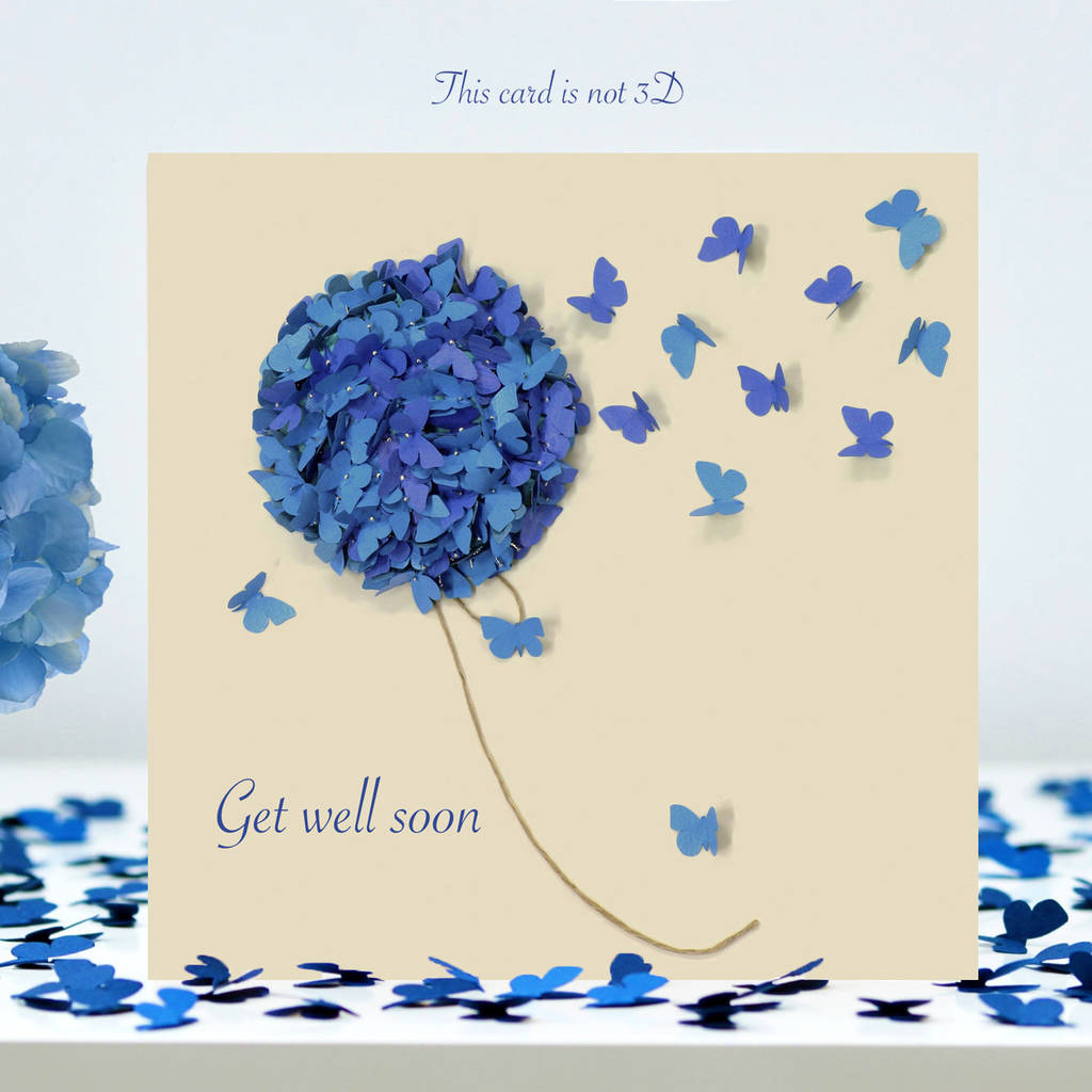 Get Well Soon Blue Hydrangea And Butterflies Card, 1 of 8