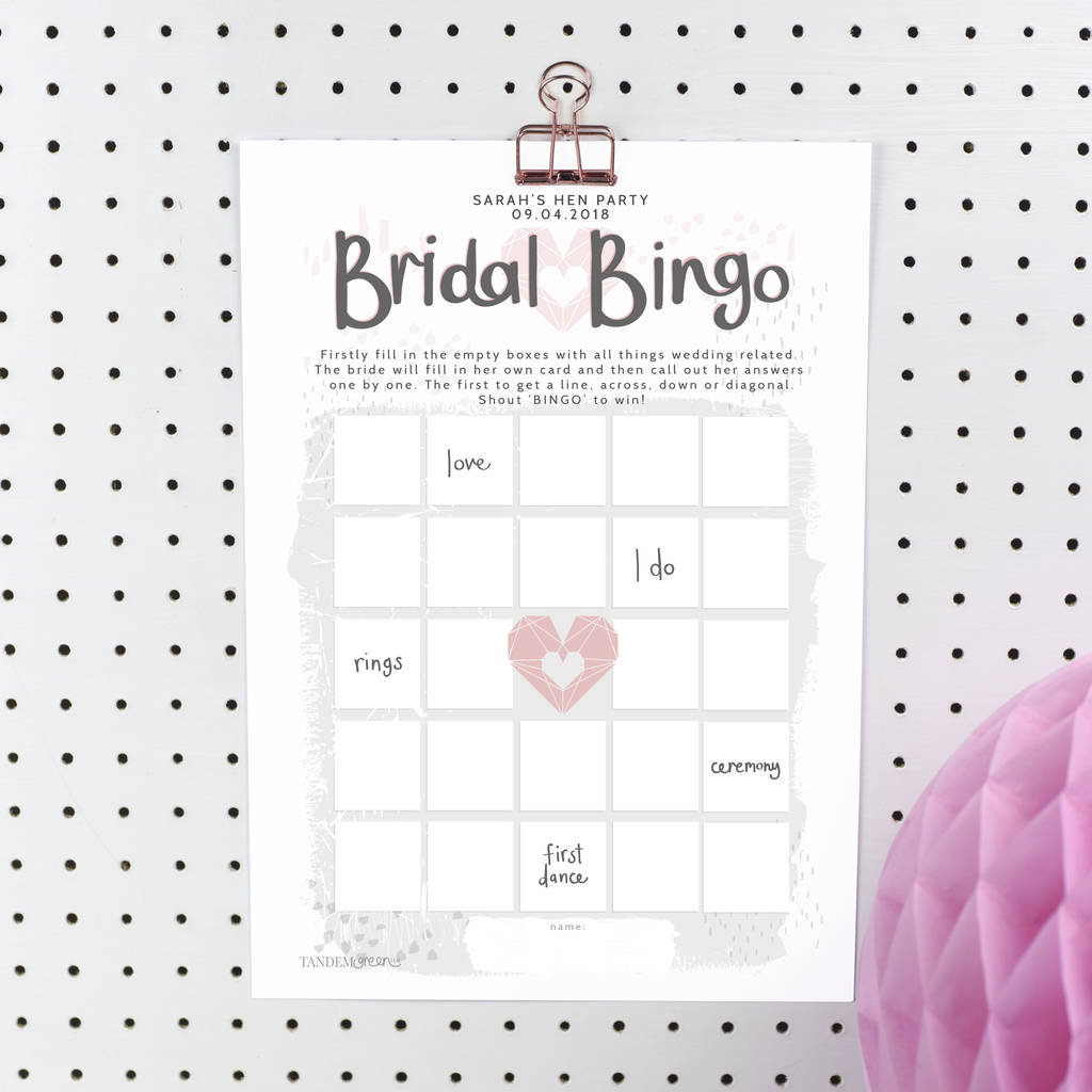 bridal bingo hen party game by tandem green