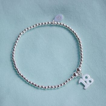 Number 18 Charm On Sterling Silver Ball Bead Bracelet, 2 of 5