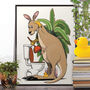 Kangaroo Cleaning The Toilet, Funny Bathroom Art, thumbnail 1 of 7