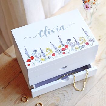 Personalised Wildflower White Jewellery Box, 3 of 7