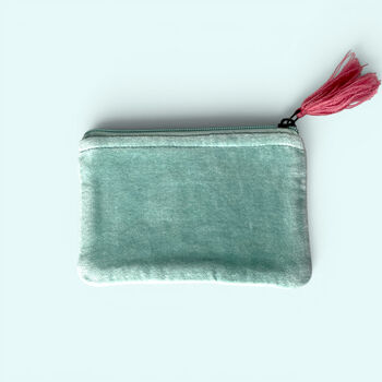 Embroidered Velvet Coin Purse | Pale Blue Garden Floral Design, 2 of 4