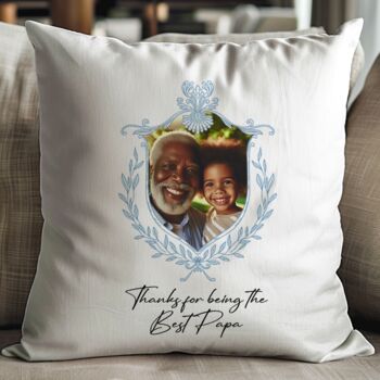Personalised Dad And Father's Day Blue Crest Photo Cushion, 8 of 10