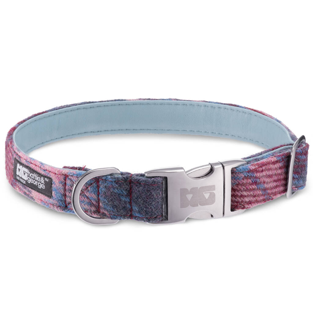 Bonnie's Pinks And Purples Harris Tweed Dog Collar, 1 of 4