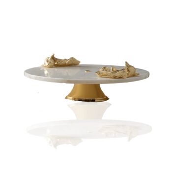 White Marble Stand With Twin Gold Fish, 2 of 2