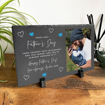 Personalised First Father's Day Photo Slate With Stand 30 X 20cm, 3 of 5