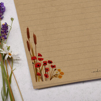A4 Kraft Letter Writing Paper With Poppies And Reeds, 2 of 4