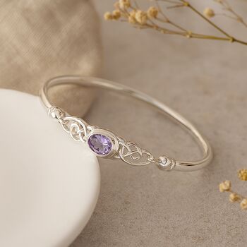 Sterling Silver Celtic Amethyst Bangle, 3 of 10