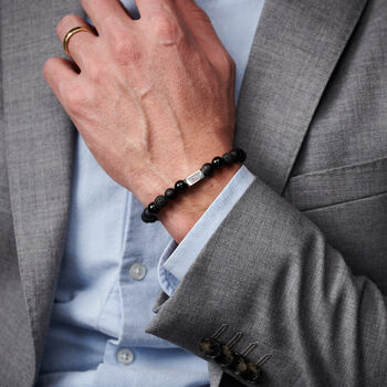 Personalised Men's Sterling Silver And Black Onyx Bead New Baby Bracelet, 4 of 6