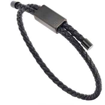Men's Black Adjustable Leather Bracelet Single Clasp, 7 of 7