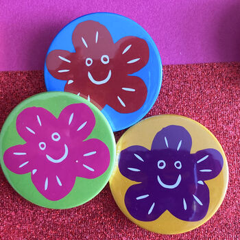 Colourful Retro Happy Face Flower Badges, 2 of 6