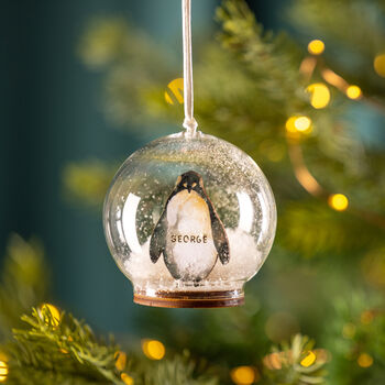 Personalised Illustrated Penguin Christmas Snow Dome Bauble, 2 of 11