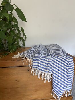 Blue Striped Design Cotton Bedspread, 5 of 9