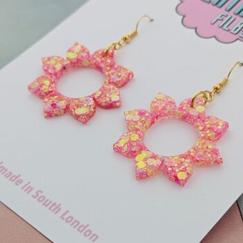 Pink Sparkly Sun Glitter Resin Earrings, 4 of 4